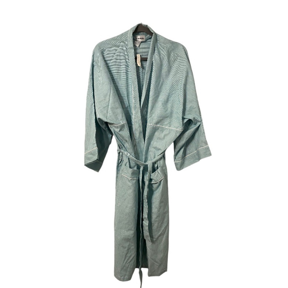 Vintage New John Weitz Designs Mens Robe One Size Poly Cotton Green White Stripe